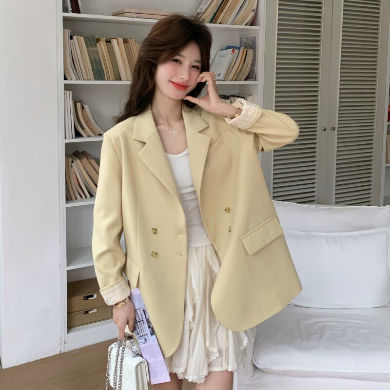 新款！2026春季蕾丝拼接黄色西装短外套C205-P145K238,女装西装,2C320