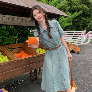 浅蓝色牛仔连衣裙女2025夏季新款韩版高级感复古减龄小个子衬衫裙图片