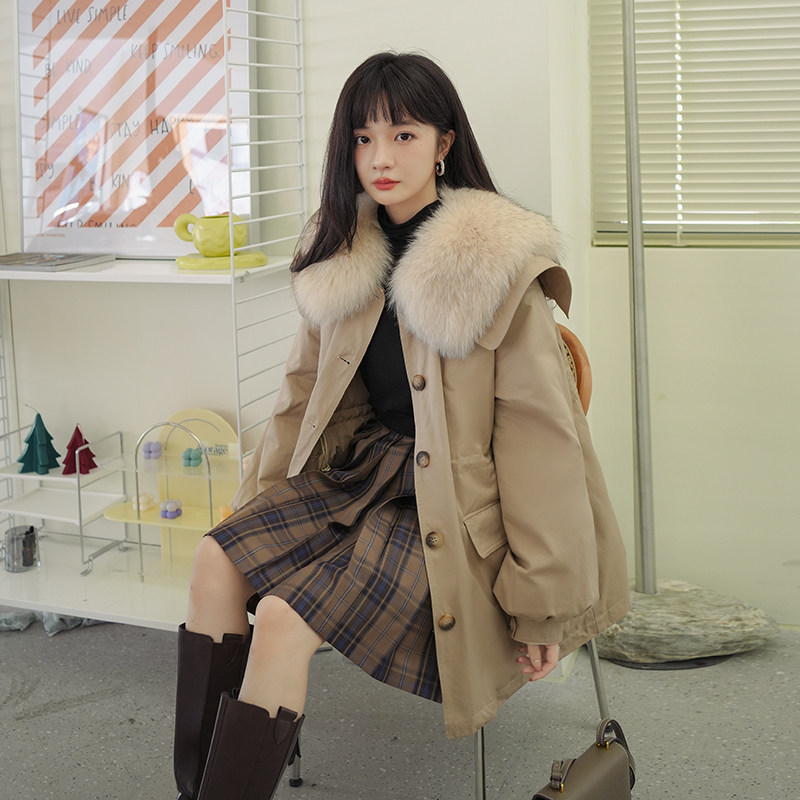 卡其色海军领短款派克棉服女冬超火好看加厚工装羽绒棉衣棉袄外套,女装派克服,2C016