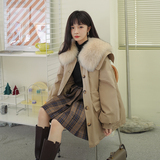 卡其色海军领短款派克棉服女冬超火好看加厚工装羽绒棉衣棉袄外套，女装派克服，2C016