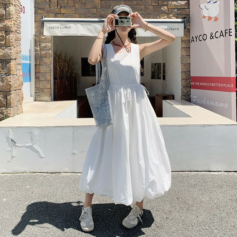 法式甜美初恋花苞背心连衣裙女2025夏季新款韩版收腰显瘦减龄长裙,女装连衣裙,2C016