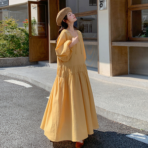法式减龄甜美宽松橘色连衣裙女春秋2025新款巨好看温柔风超火长裙图片