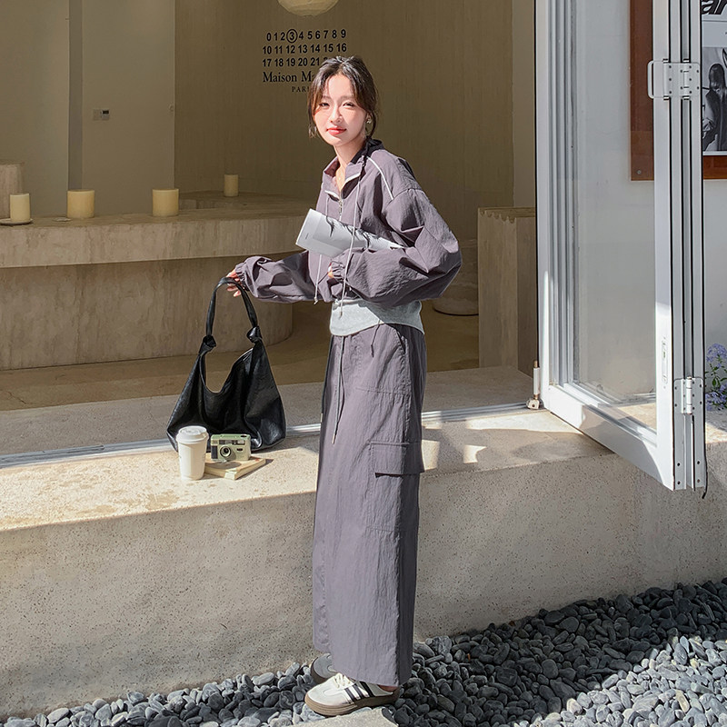 韩系氛围感冲锋衣工装套装女秋2025新款两件套chic减龄休闲半身裙,女装套装/套裙,2C203