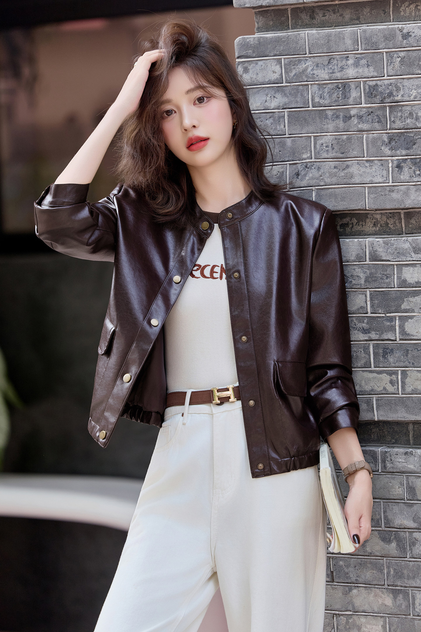 新品现货时尚小皮衣外套女短款气质复古1C115-8115-P120-K228,女装皮衣,吾爱衣