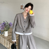 【抗皱面料】新款暗竖条V领西装+直筒裤套装2C277-6616-P175-K258，女装套装/套裙，2C277