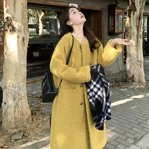 【现货】款号7011 黄色皮毛一体羊羔毛外套 P205 控298图片