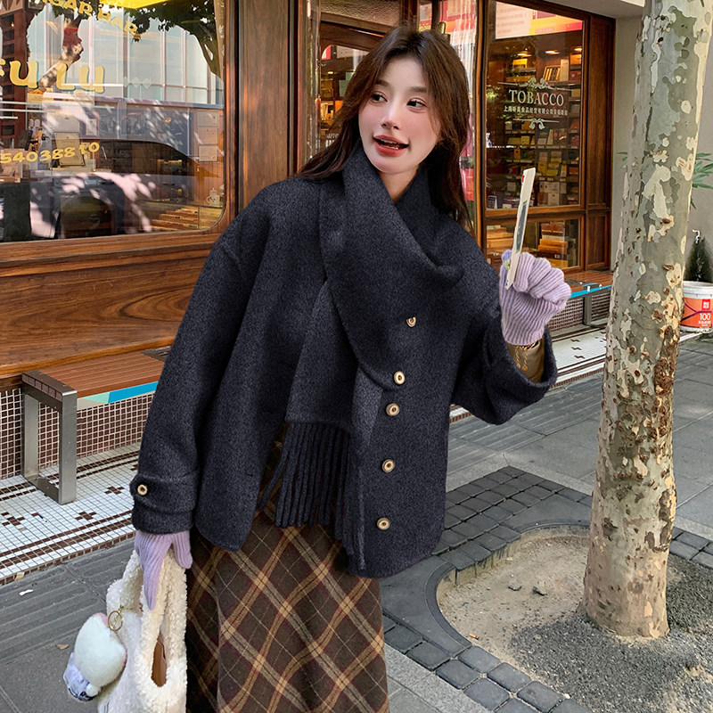 韩版洋气短款双面羊毛呢子大衣女2025秋冬季新款显瘦保暖毛呢外套,女装毛呢外套,2C115