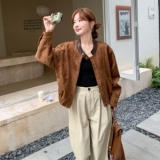棕色复古麂皮绒短外套女2025年秋季新款韩系高级感小个子休闲夹克，女装短外套，2C258