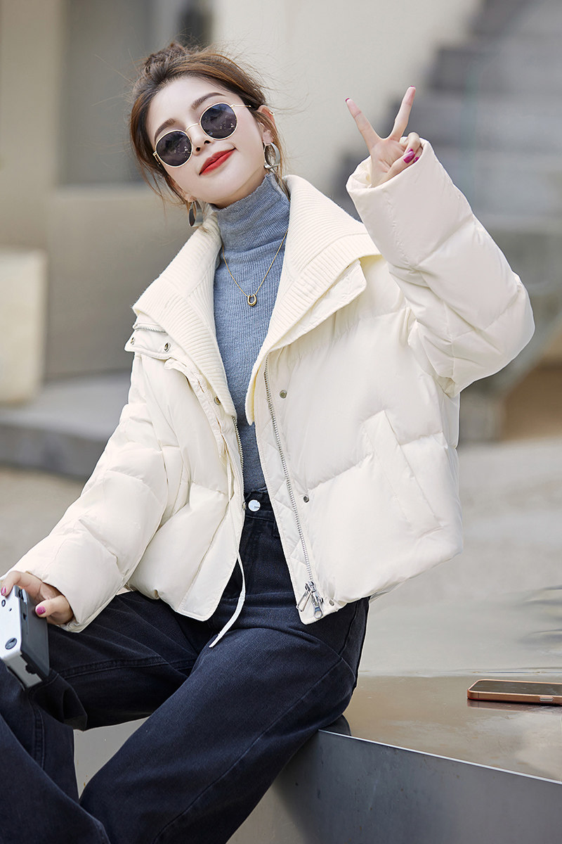 可脱卸毛线领时尚气质两穿90%白鸭绒羽绒服,女装羽绒服,衣佳和