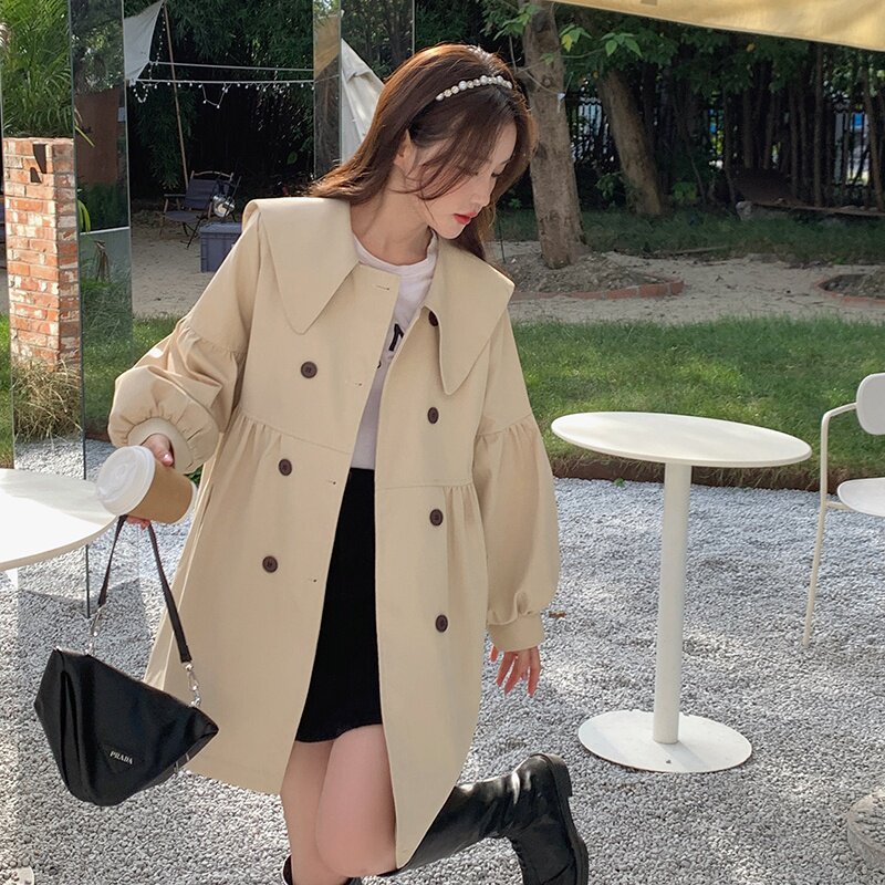 娃娃领风衣外套女2025年春秋新款韩版中长款小个子休闲高级感大衣图片