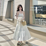 法式度假风连衣裙套装女2025夏季新款镂空钩花罩衫显瘦独特两件套，女装套装/套裙，2C159