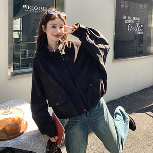棕色美式复古小个子立领短外套女2025秋季美拉德休闲百搭夹克上衣图片