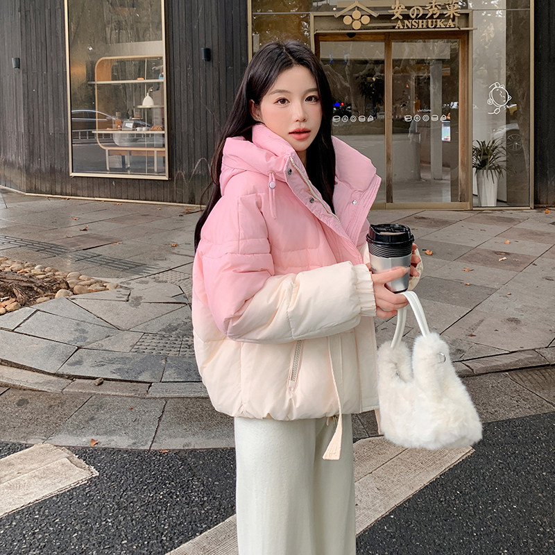 渐变粉色羽绒服女冬季新款百搭甜美今年流行洋气白鸭绒加厚外套,女装羽绒服,2C218