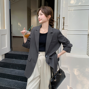 【大货已出】后背烫钻字母灰色百搭小西装外套女 503-P150-K218图片