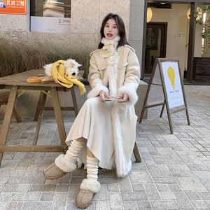 皮毛一体羊羔毛毛呢外套女中长款棉服长款 2C133-963-P235-K338图片
