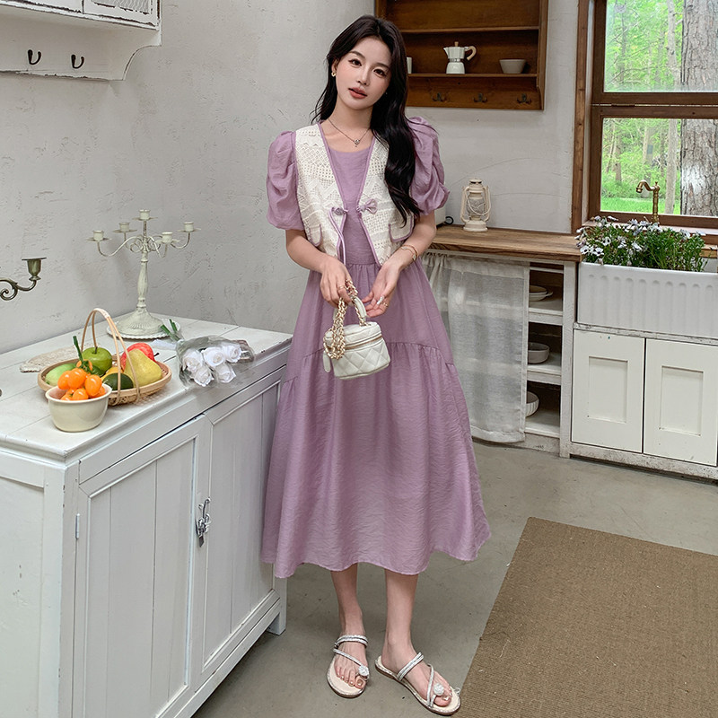 2025年夏装新款马甲紫色连衣裙假两件套2C133-990-P135-K188,女装连衣裙,2C133