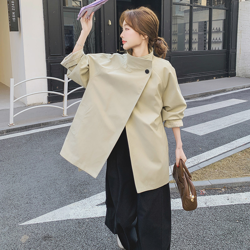 韩系系带立领短款风衣女秋季2025新款高级感气质大衣今年流行外套,女装风衣,2C077
