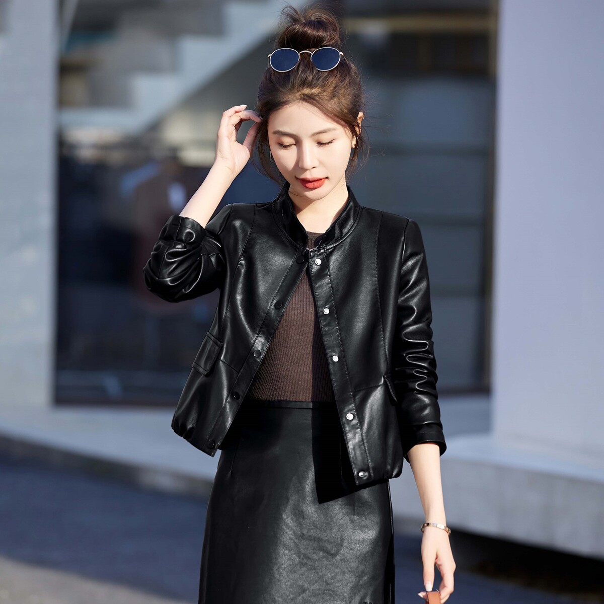 热卖加推！欧洲站短款皮衣外套女2025春季新款洋气百搭，女装皮衣，吾爱衣,女装皮衣,吾爱衣
