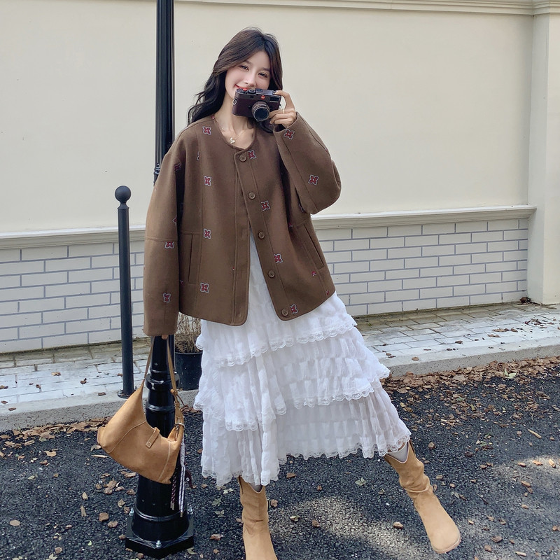 咖色复古美拉德刺绣麂皮绒短外套女秋天2025新款韩版炸街时尚夹克图片