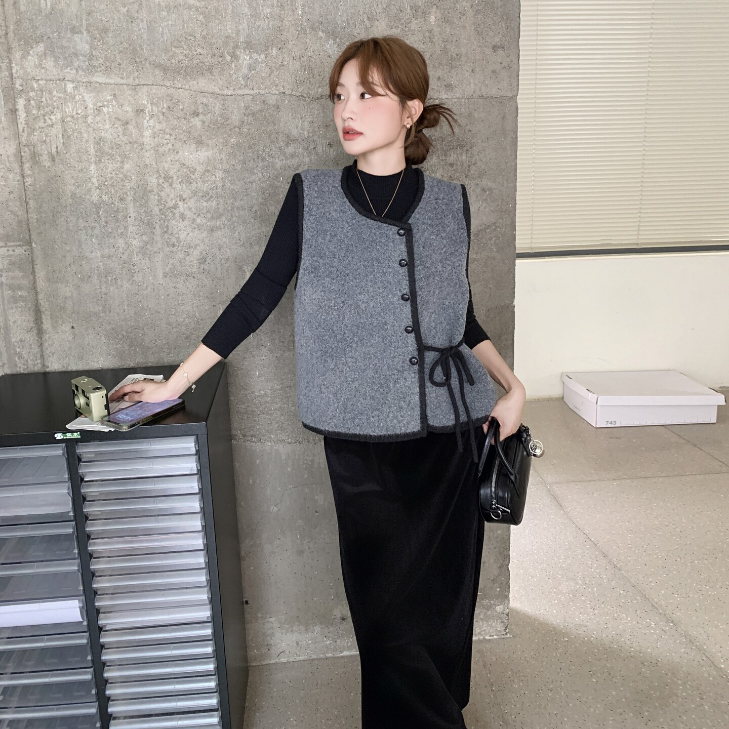 高级感叠穿三件套叠穿女秋冬韩系气质马甲毛衣丝绒打底半身裙套装,女装套装/套裙,2C166