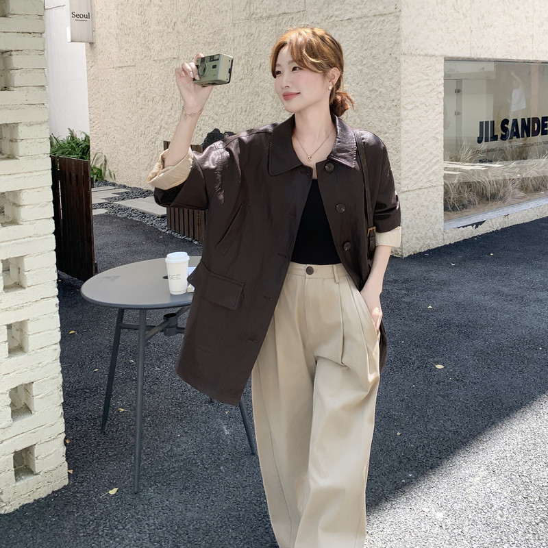 美拉德复古洋气chic皮衣外套女2025早春秋美式复古高级感pu皮夹克,女装皮衣,2C275
