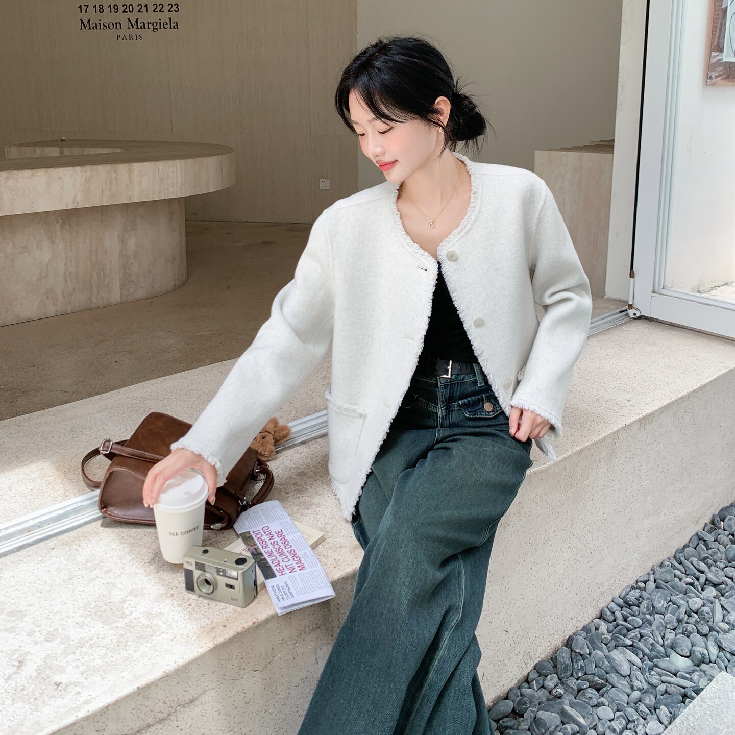 小香风双面羊绒大衣女短款2025秋冬新款韩版宽松显瘦羊毛呢外套,女装毛呢外套,2D008
