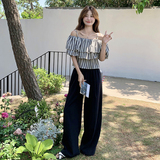 现货：夏装新款竖条纹上衣＋阔腿裤两件套装2C135-5092P115K178，女装套装/套裙，2C135