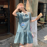 新中式小众独特漂亮连衣裙女2025新款爆款夏日刺绣绝美蓝色牛仔裙，女装连衣裙，2C262
