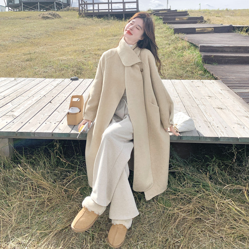 双面呢羊毛长款燕麦色大衣女秋冬2025新款减龄外套流行爆款巨好看,女装羊绒大衣,2C115