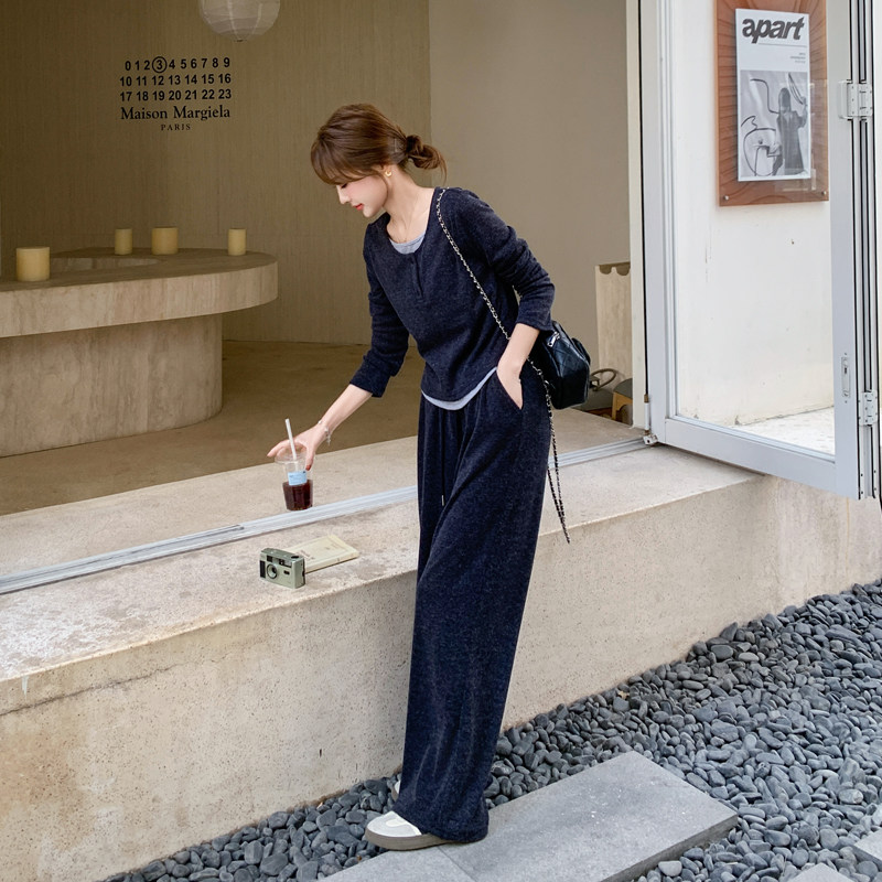 时髦精穿搭套装女2025春季新款韩系休闲上衣披肩高腰阔腿裤三件套,女装套装/套裙,2C266