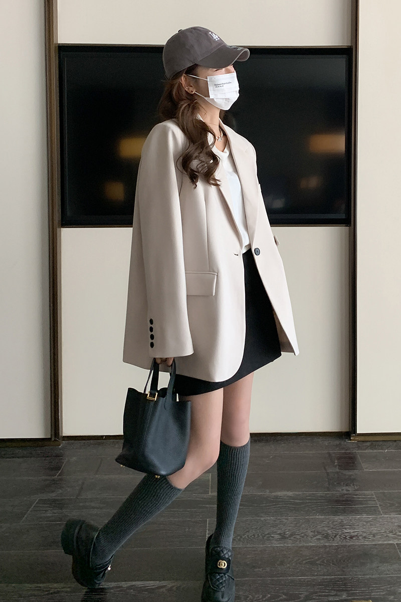通勤风米白色西装外套女春秋西服上衣2025新款超火好看小众高级感,女装西装,2C196