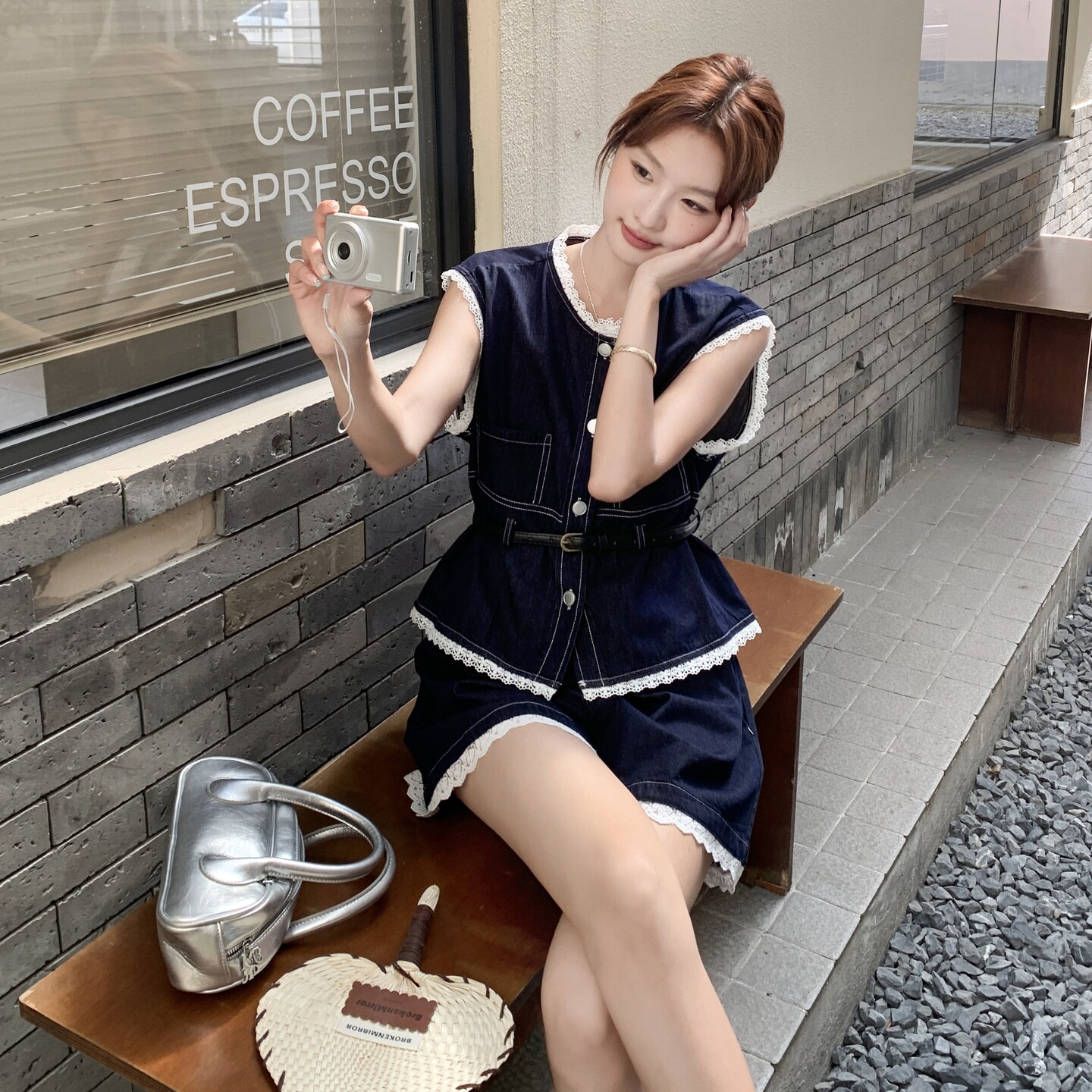 2025夏季新款蕾丝拼接牛仔套装女时尚两件套2C325-A8812P145K208,女装套装/套裙,2C325