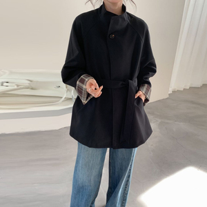 卡其色格纹袖口设计风衣外套女2025年秋季新款气质百搭中长款大衣图片