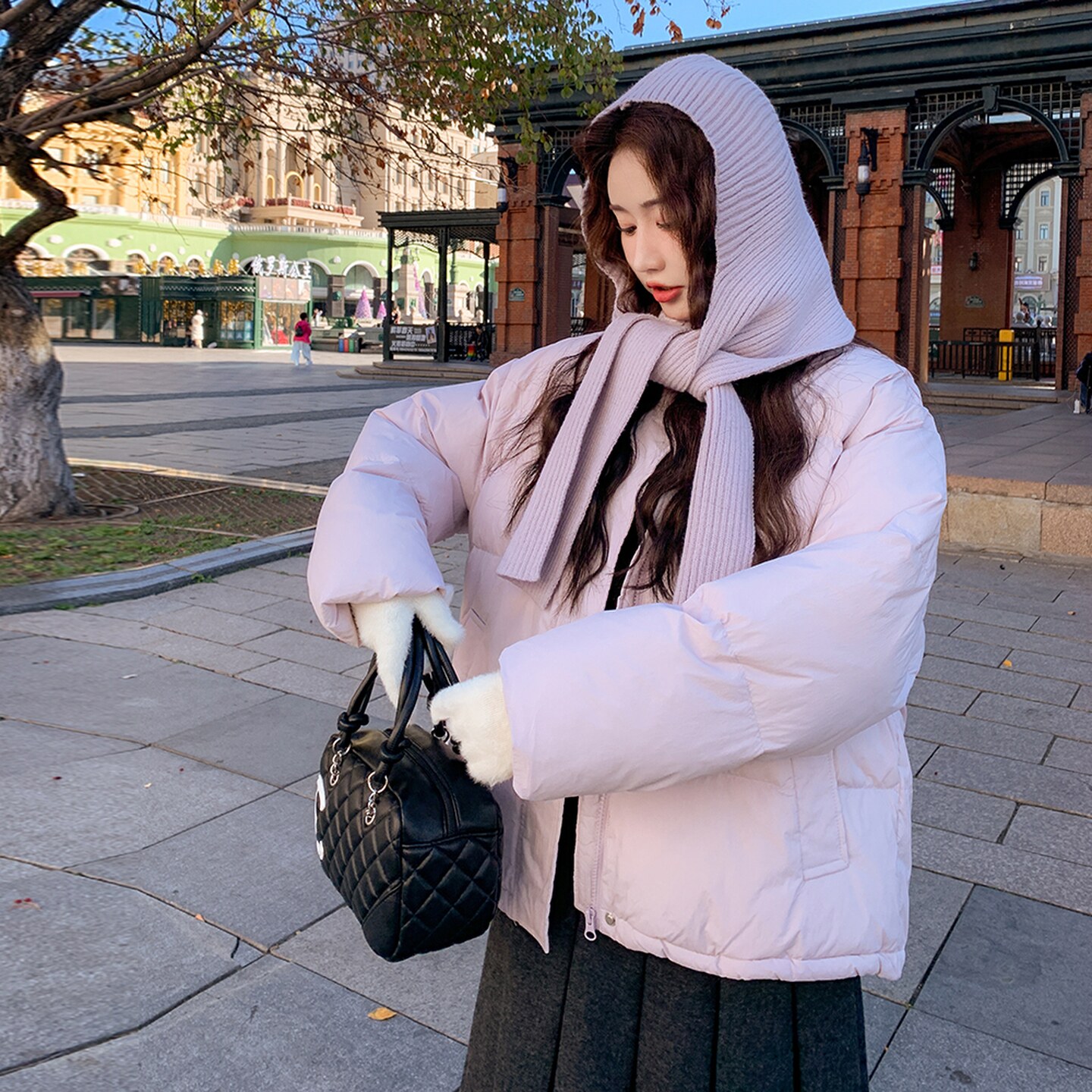 超好看送围巾羽绒服女冬2025新款韩版加厚白鸭绒小个子面包服,女装羽绒服,2C177
