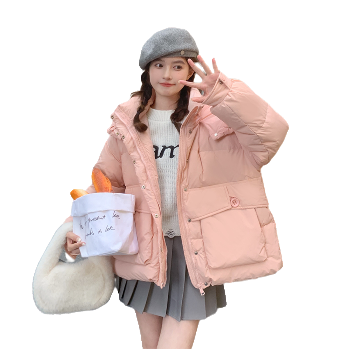 新品现货主推冬季粉色白鸭绒羽绒服2C0326106P225K339,女装羽绒服,2C032