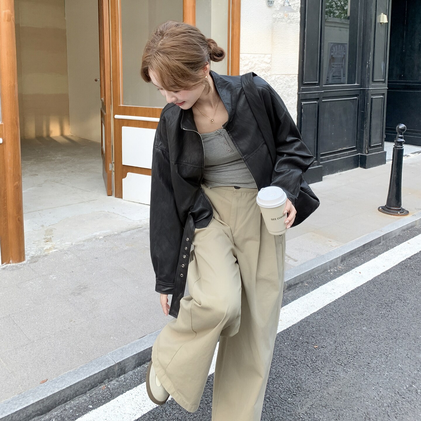 黑色甜酷风精致帅气皮衣夹克女秋2025新款小个子美式显瘦短款外套,女装短外套,2C218