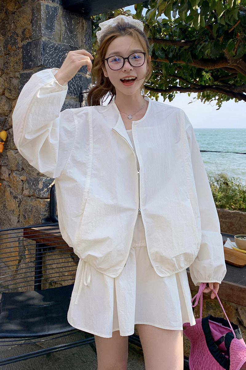 米白色休闲时尚套装裙女2025春季新款松弛感外套吊带连衣裙两件套,女装套装/套裙,2C159