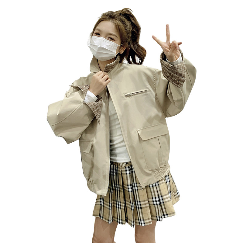 设计感两面穿夹克美式短款外套女2025秋季新款小个子宽松休闲百搭,女装短外套,2D035