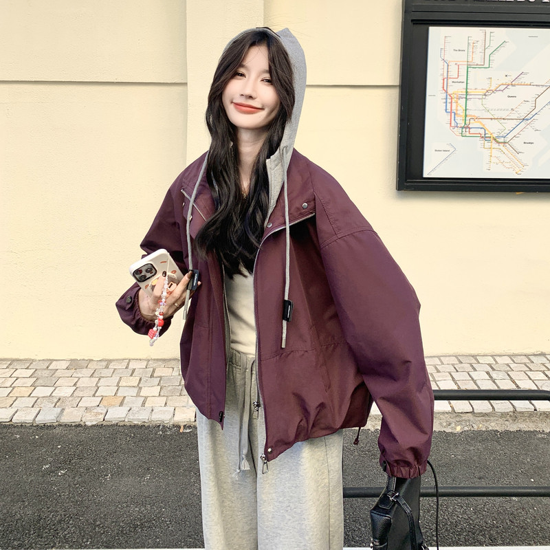 韩系小个子气质时尚百搭夹克卡其色针织披肩休闲短外套秋,女装短外套,2C159