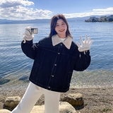 羊羔毛领牛仔羽绒服外套女冬季2025新款韩系高级感小个子美式复古，女装羽绒服，2C086