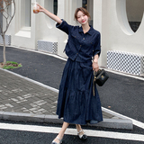 港风复古牛仔套装裙女2025春季新款时尚休闲衬衫外套半身裙两件套，女装套装/套裙，2C009