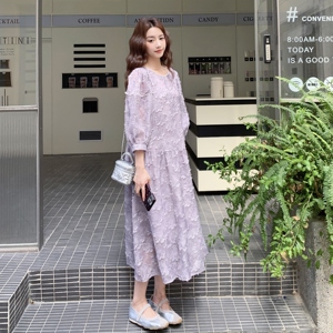 法式复古气质连衣裙女绝美穿搭新款高级感收腰显瘦中长款温柔裙子图片