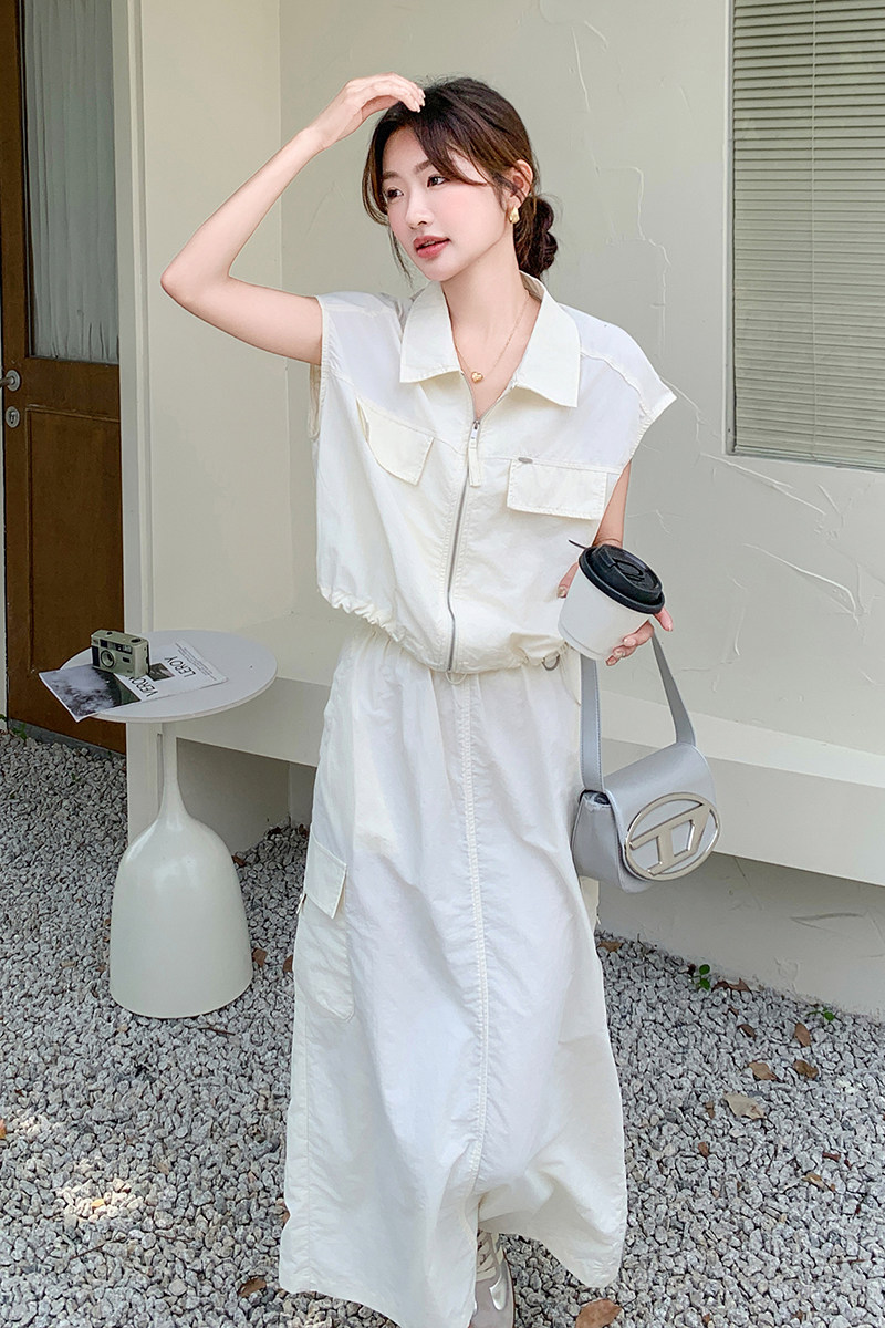 米白色工装两件套套装7638-P135-K198,女装套装/套裙,2C159