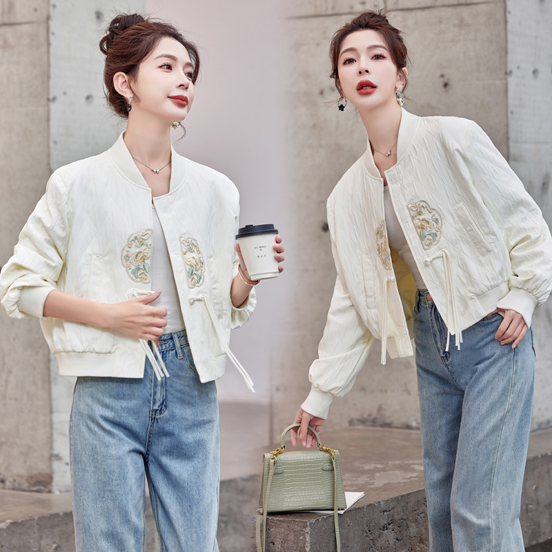 新中式盘扣国风棒球服外套女2024春秋新款小个子休闲百搭夹克上衣,女装短外套,衣珂纱朗