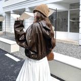 设计感显瘦连帽PU皮衣外套女2025春秋季新款韩版宽松休闲夹克上衣，女装皮衣，2C082