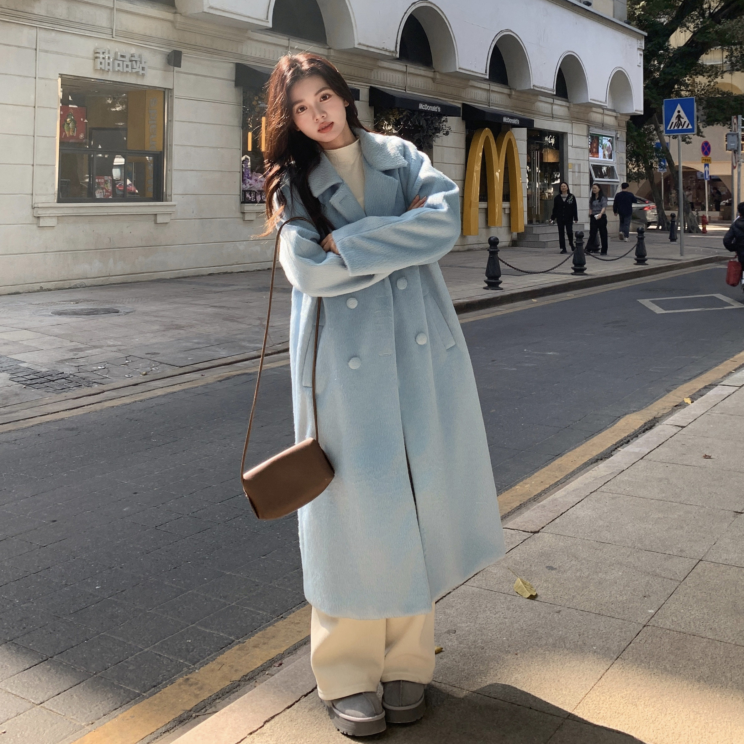 韩版高级感羊毛双面呢大衣女2025年秋冬季新款独特超好看流行外套图片