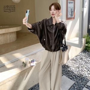 2026春装新款短外套时髦蛋白皮咖色皮衣外套女2C325-528P155K228图片