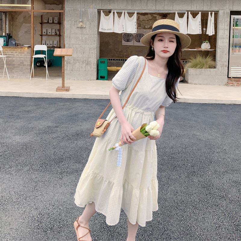 【现货】小清新方领格子连衣裙2C158-Q15P95K148,女装连衣裙,2C158