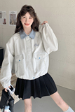 美式拼接牛仔外套女2025春季新款小众设计感韩系时尚复古休闲夹克，女装短外套，2C166
