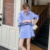 蓝色学院风衬衫套装裙女2025夏季新款韩版小个子背心百褶裙三件套，女装套装/套裙，2D109